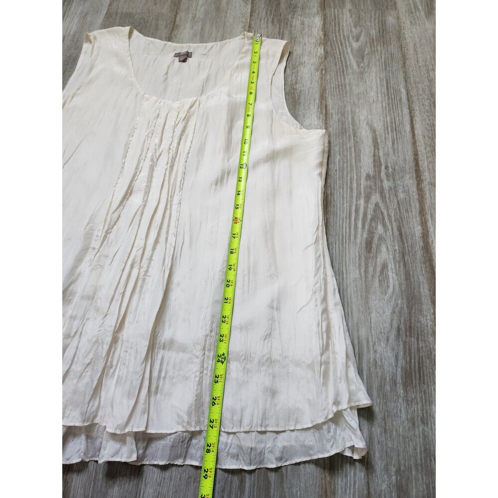 J. Jill 100% Silk Sleeveless Blouse Ivory Beaded Pleated Flowy Lined Top L EUC - Picture 7 of 8